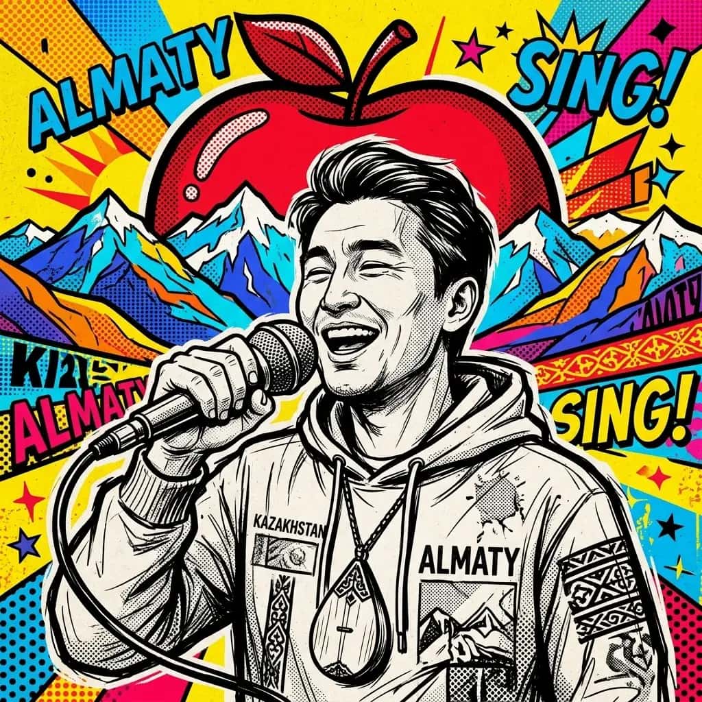 Поп-арт иллюстрация: караоке в Алматы