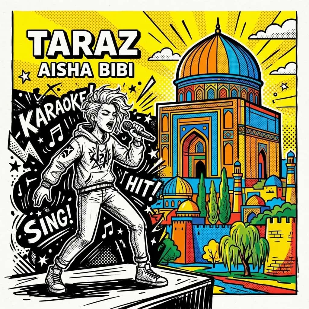 Поп-арт иллюстрация: караоке в Таразе